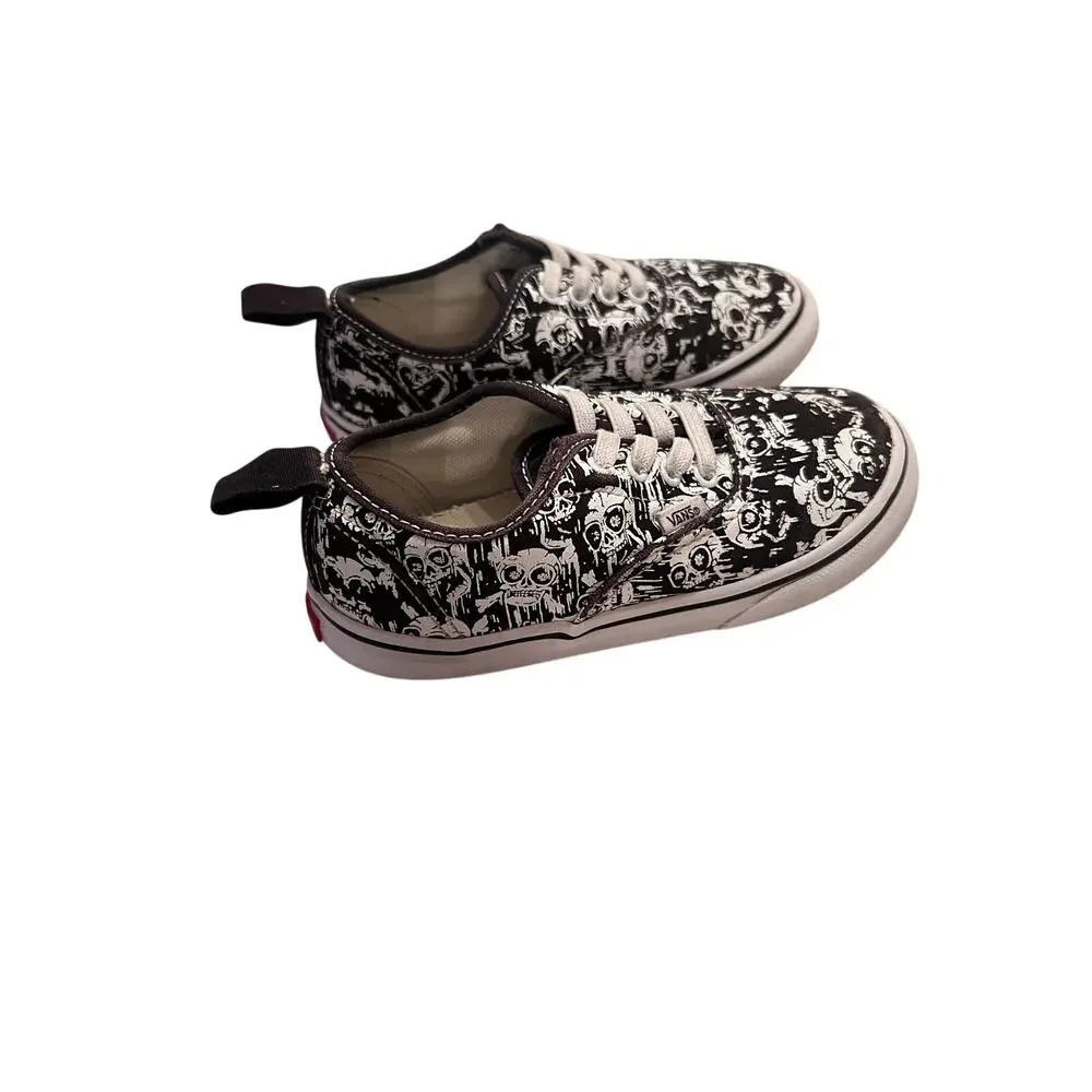 Vans Boy's 10T White Black Elastic Lace Glow Skulls Slip-on Skater Sneakers